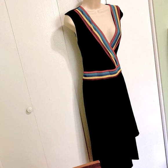 RAINBOW Knit Dress Black Multicolor Stripe Sleeveless by Catherine Malandrino XL - Picture 3 of 15